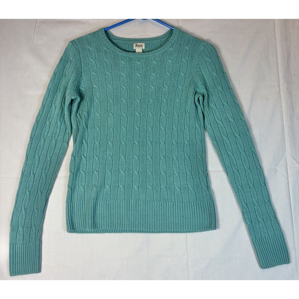 GH Bass Vintage LS Sweater Cable Knit Acrylic Aqua Blue Green Women’s Small